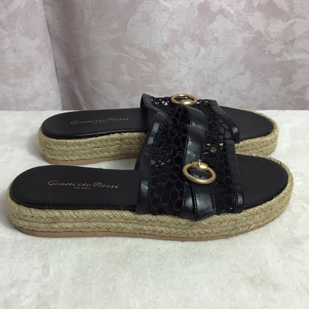 Gianvito Rossi Black Lace Espadrille Sandals